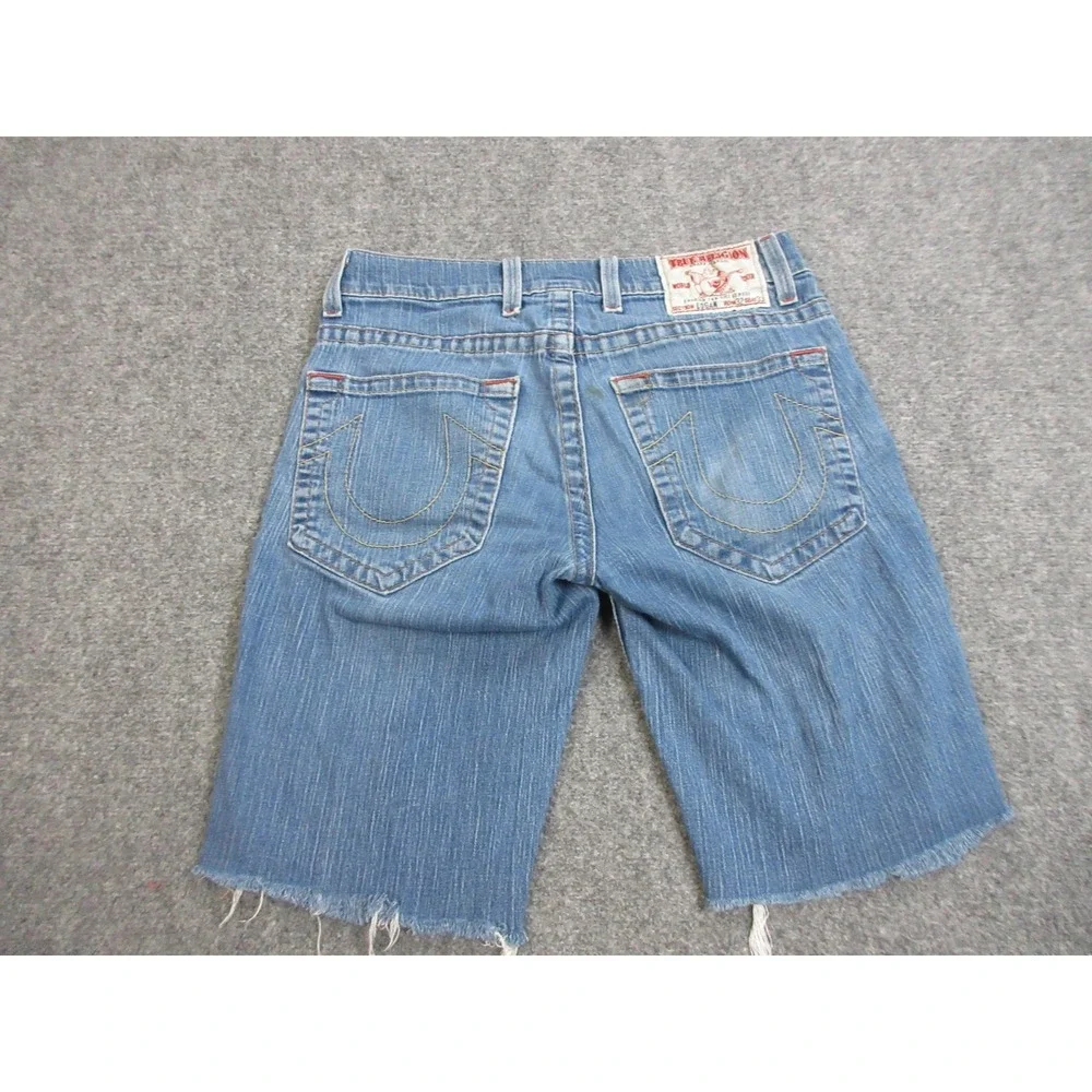 True Religion Jean Shorts Jorts‎ Mens 32 Blue Logan Denim Cutoff Light Wash